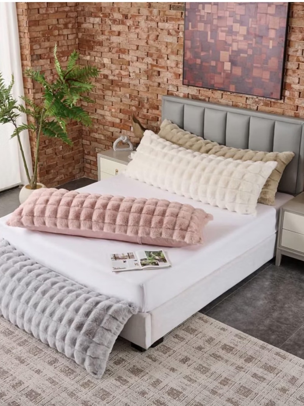 Faux Fur Body Pillow Cover 20x54” BLUSH  PINK